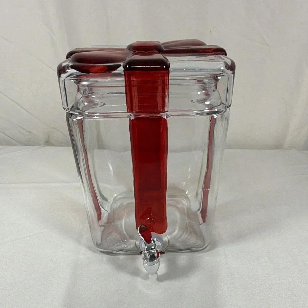 Winterberry Lane Glass Gift Box Drink Dispenser | Christmas Beverage Server